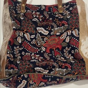 Myra Bag Cowhide Hairon Multicolor Paisley Tote with Brown Trim